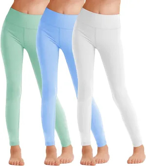 3 Pack Girls Athletic Ankle Length Black Leggings, White Yoga Pants for Kids