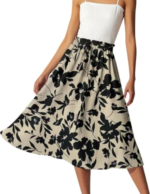 ADHOWBEW Boho Skirts for Women Midi Length Ruffle Cute Flowy High Waisted Trendy Beach Casual A Line Plus Size Spring Skirts