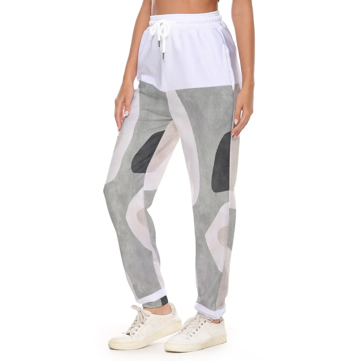 All-Over Print Women's Casual Pants 224 olive of abstract print