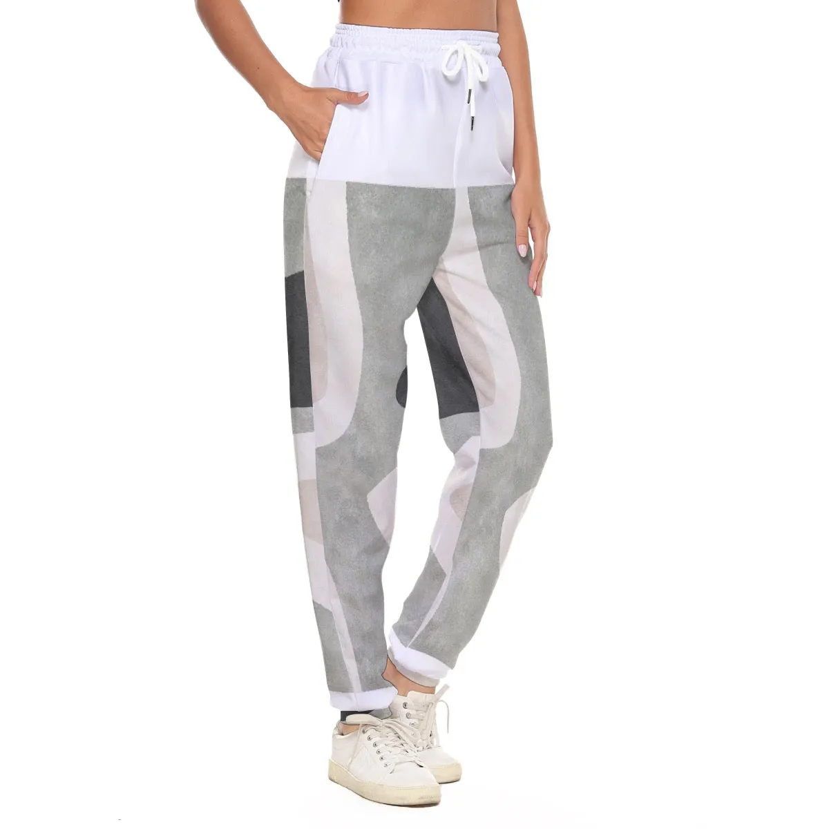 All-Over Print Women's Casual Pants 224 olive of abstract print