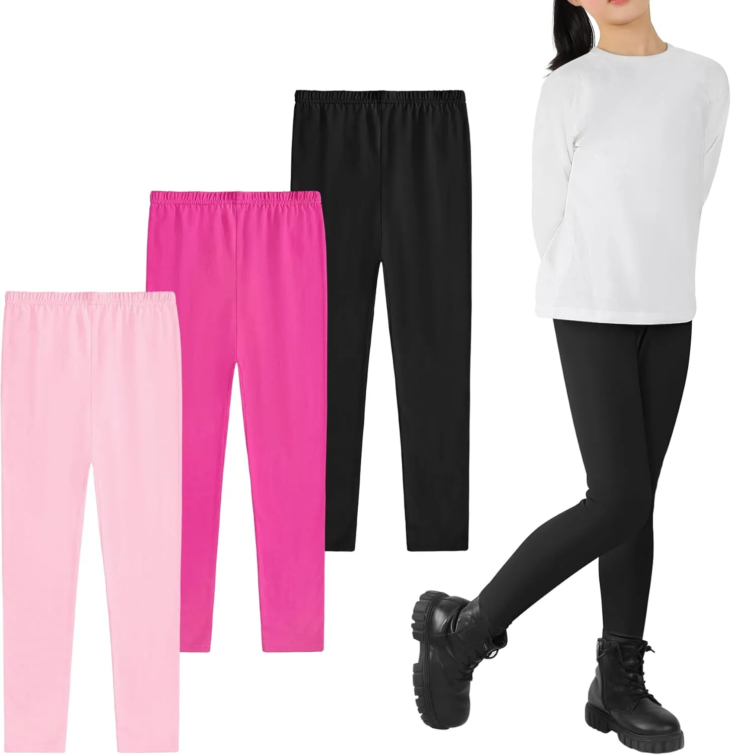 Auranso Toddler Girls Leggings Basic Full Length Cotton Tights Pants 2-14 Years