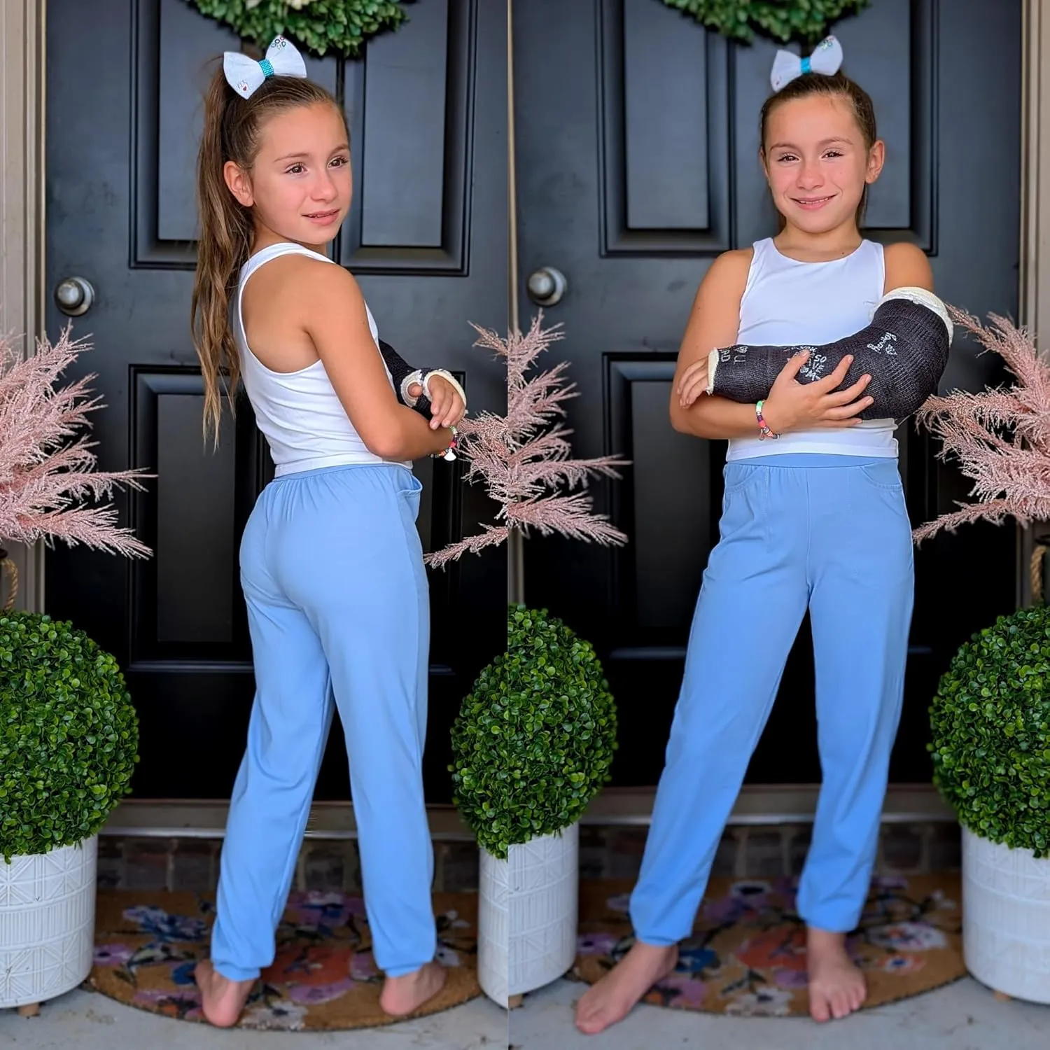 BIG ELEPHANT 3 Pack Girls Joggers with Pockets, High Waisted Kids Athletic Pants for Yoga Running
