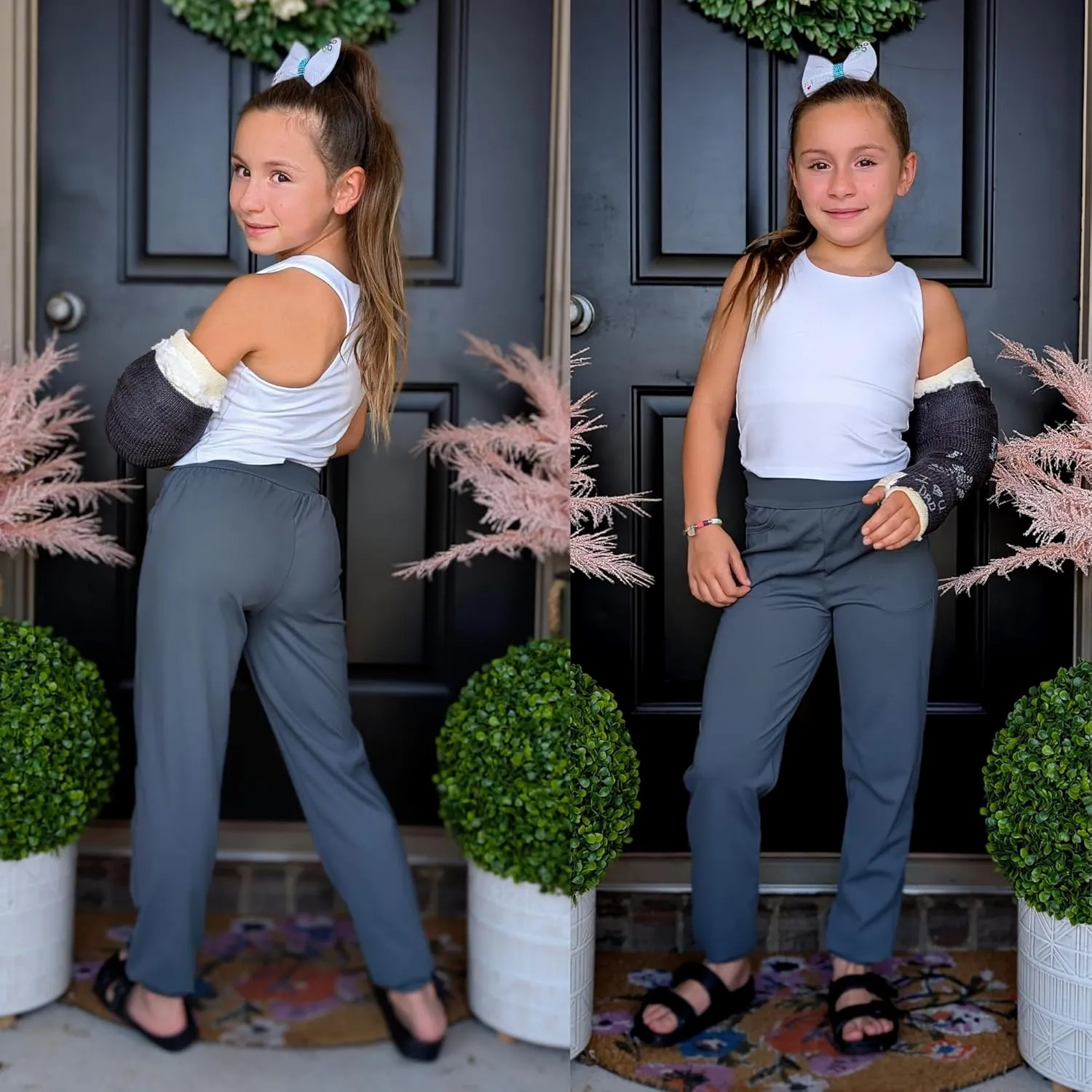 BIG ELEPHANT 3 Pack Girls Joggers with Pockets, High Waisted Kids Athletic Pants for Yoga Running