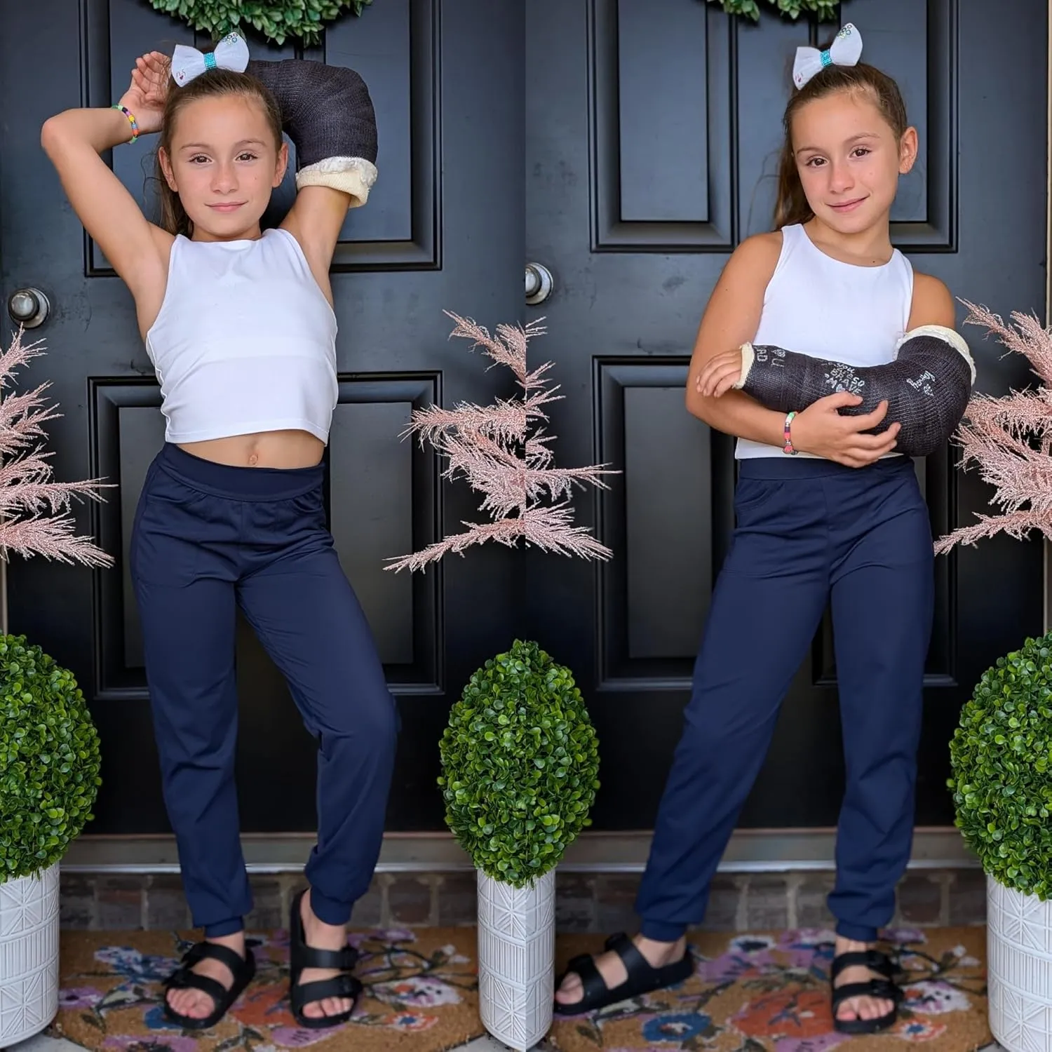 BIG ELEPHANT 3 Pack Girls Joggers with Pockets, High Waisted Kids Athletic Pants for Yoga Running