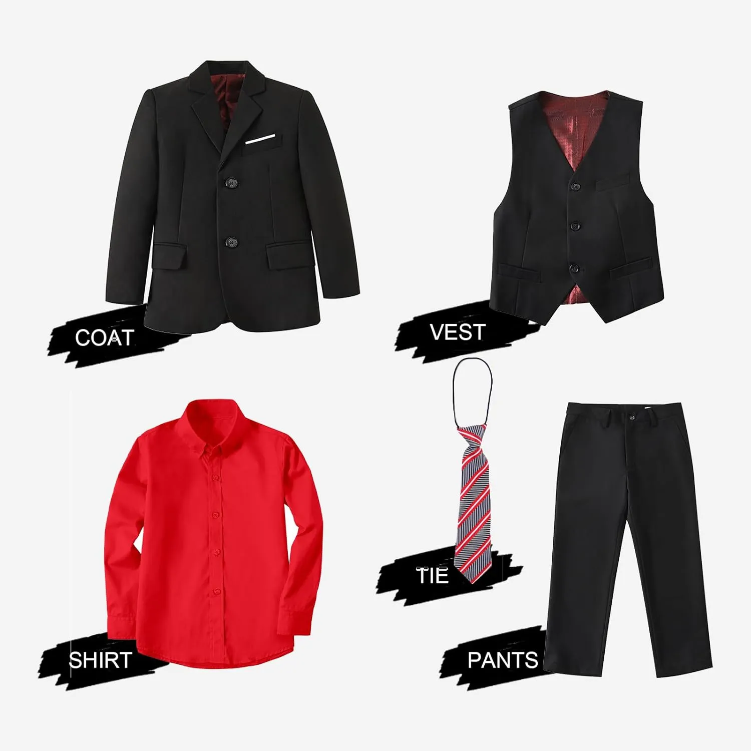 Boys Suit Slim Fit 5 Piece for Kids Toddler Suit Wedding Outfit for Teenage Boys Formal Tuxedo Set