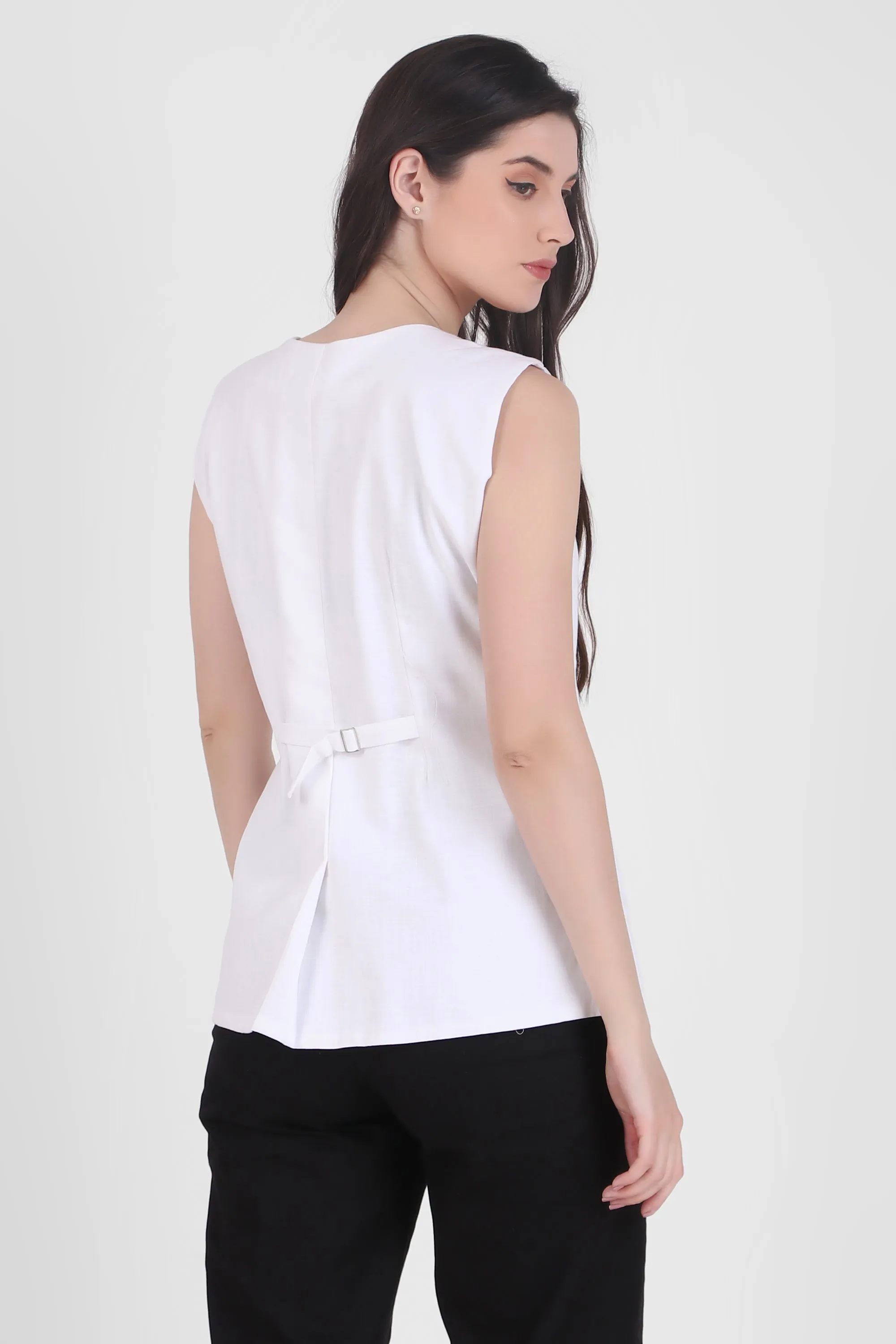 Breathable Linen Blend Vest Button-Up Top, White