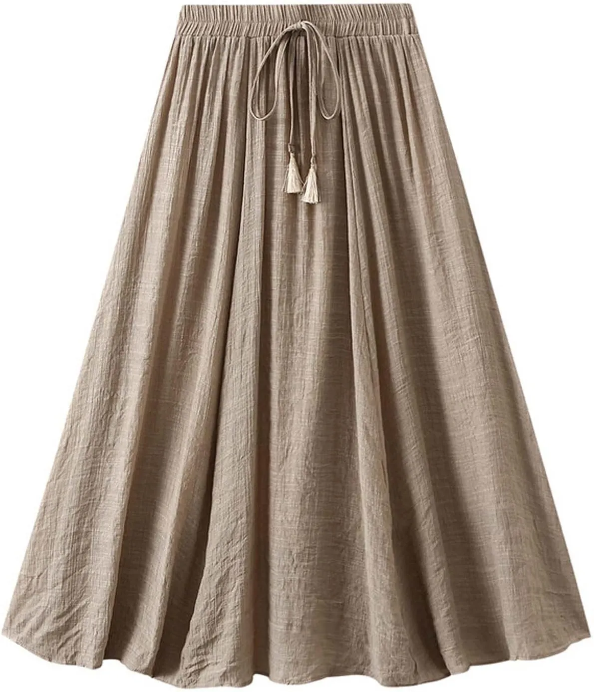 BTDECLAR Cotton Linen Skirts for Women Summer Elastic High Waist Tie Y2K Skirt Lightweight Casual Pleated A Line Midi Skirts