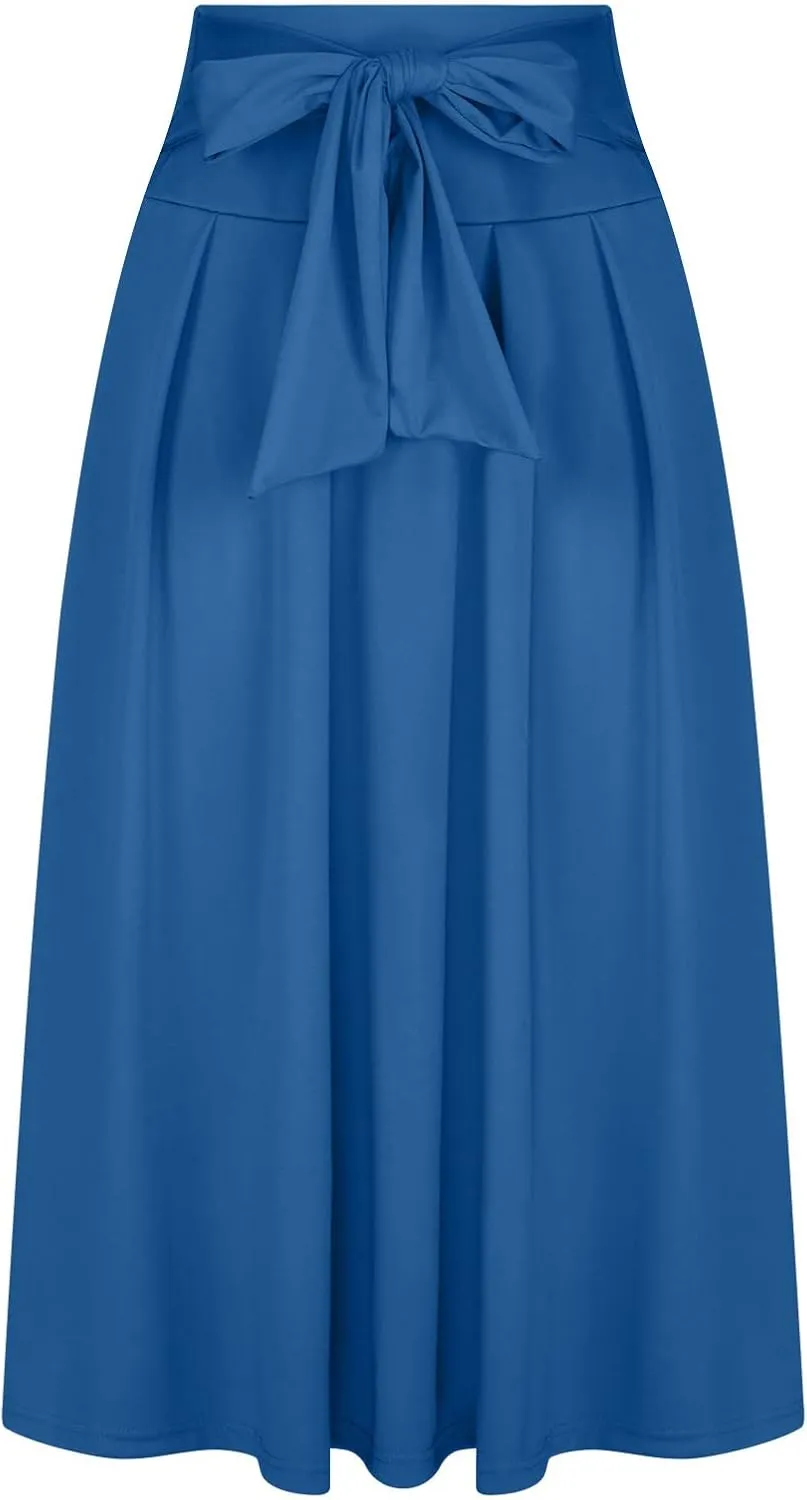 BTDECLAR Women's Elegant Flowy Long Skirts Trendy High Waisted Tie Front Pleated Swing Formal A Line Maxi Skirt Ankle Length