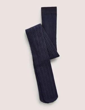 Cable-Knit Tights-Navy