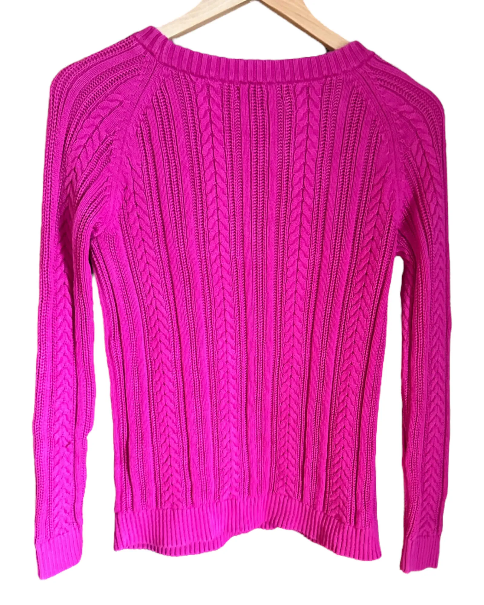 Cool Winter Amaranth Pink Crewneck Cable Knit Sweater