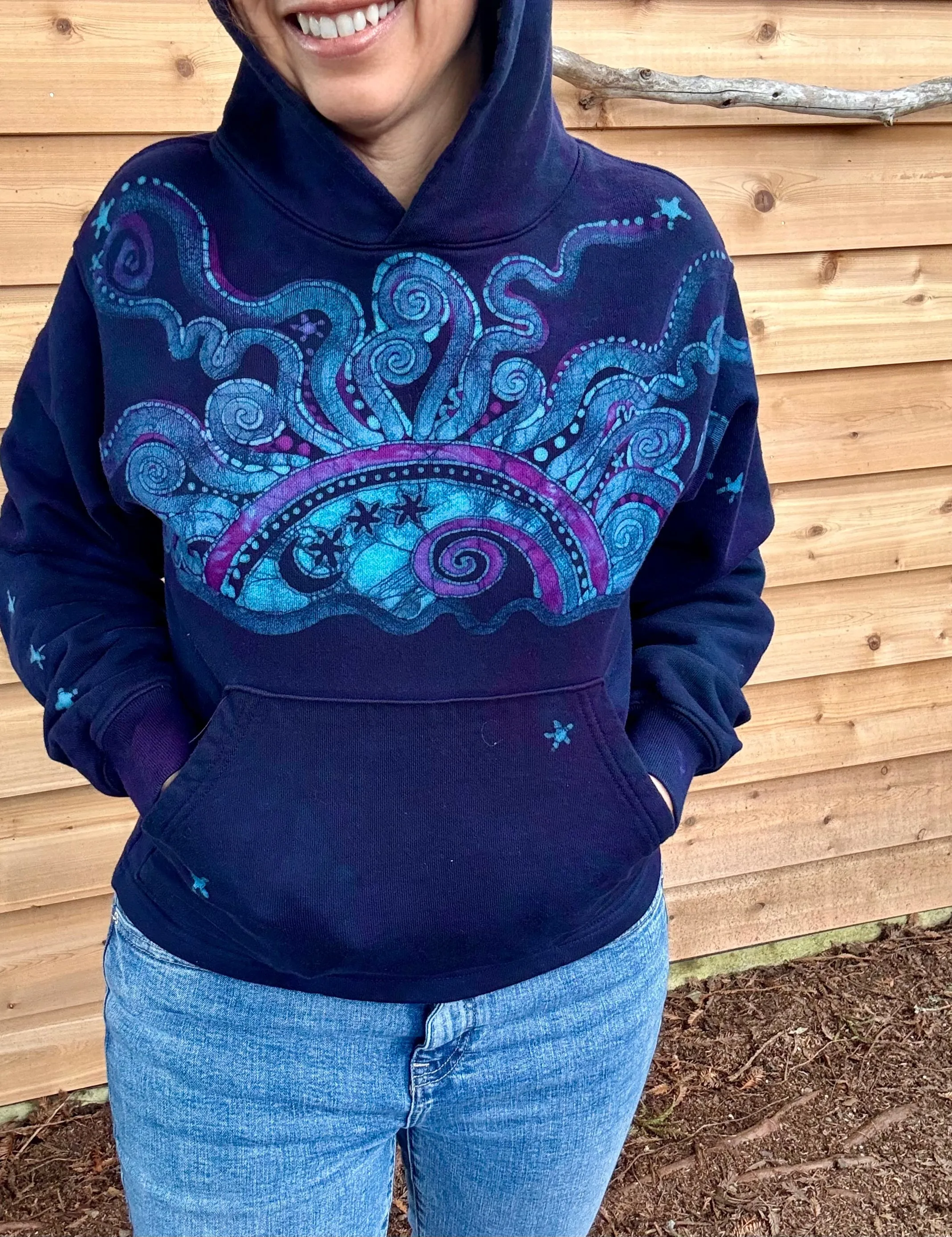 Deep Blue Moonbeams - Pullover Batikwalla Hoodie - One Size -  SALE BASKET SPECIAL