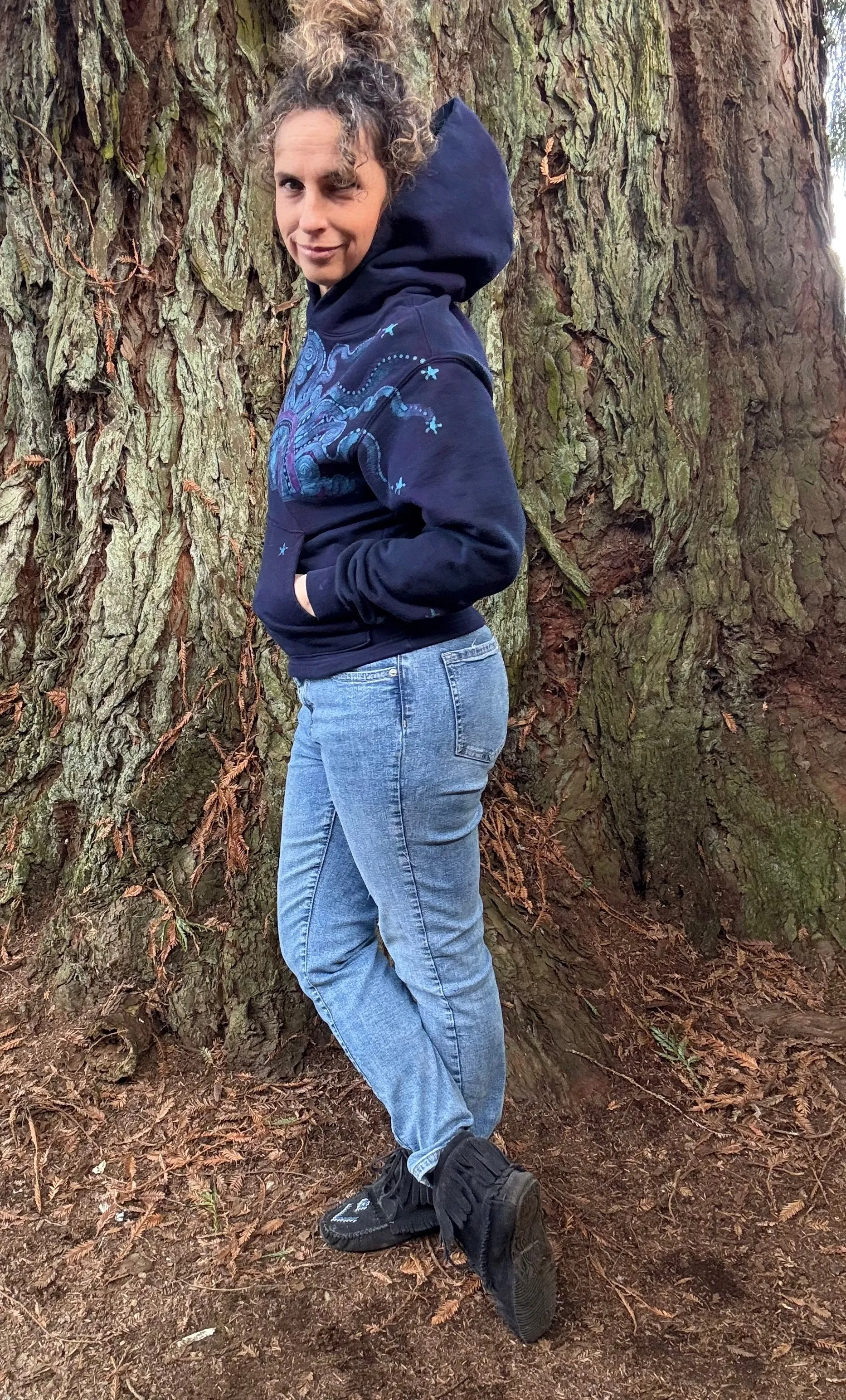 Deep Blue Moonbeams - Pullover Batikwalla Hoodie - One Size -  SALE BASKET SPECIAL