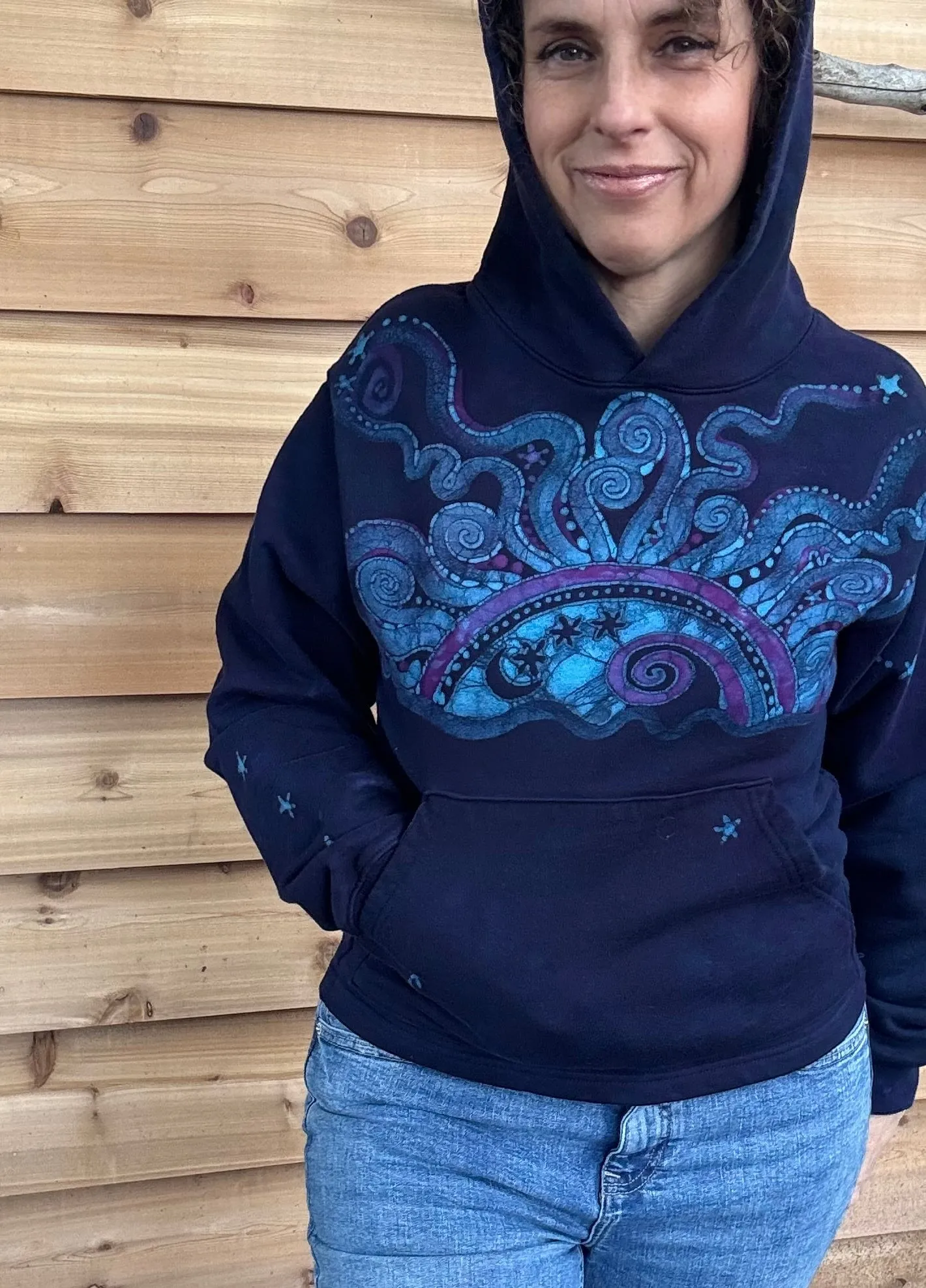 Deep Blue Moonbeams - Pullover Batikwalla Hoodie - One Size -  SALE BASKET SPECIAL