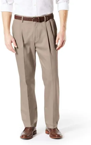 Dockers Men's Classic Fit Signature Khaki Lux Cotton Stretch Pants-Pleated (Regular and Big & Tall), Timberwolf, 44W x 34L