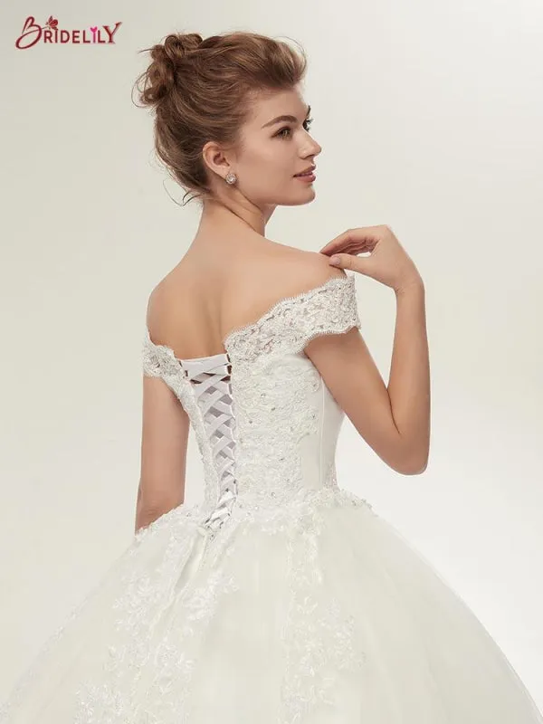 Elegant Lace-up Appliques Ball Gown Wedding Dresses
