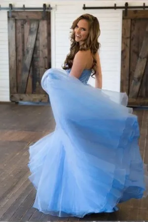Elegant Long Dresses A Line Sweetheart Appliques Floor-length Tulle Prom Dress