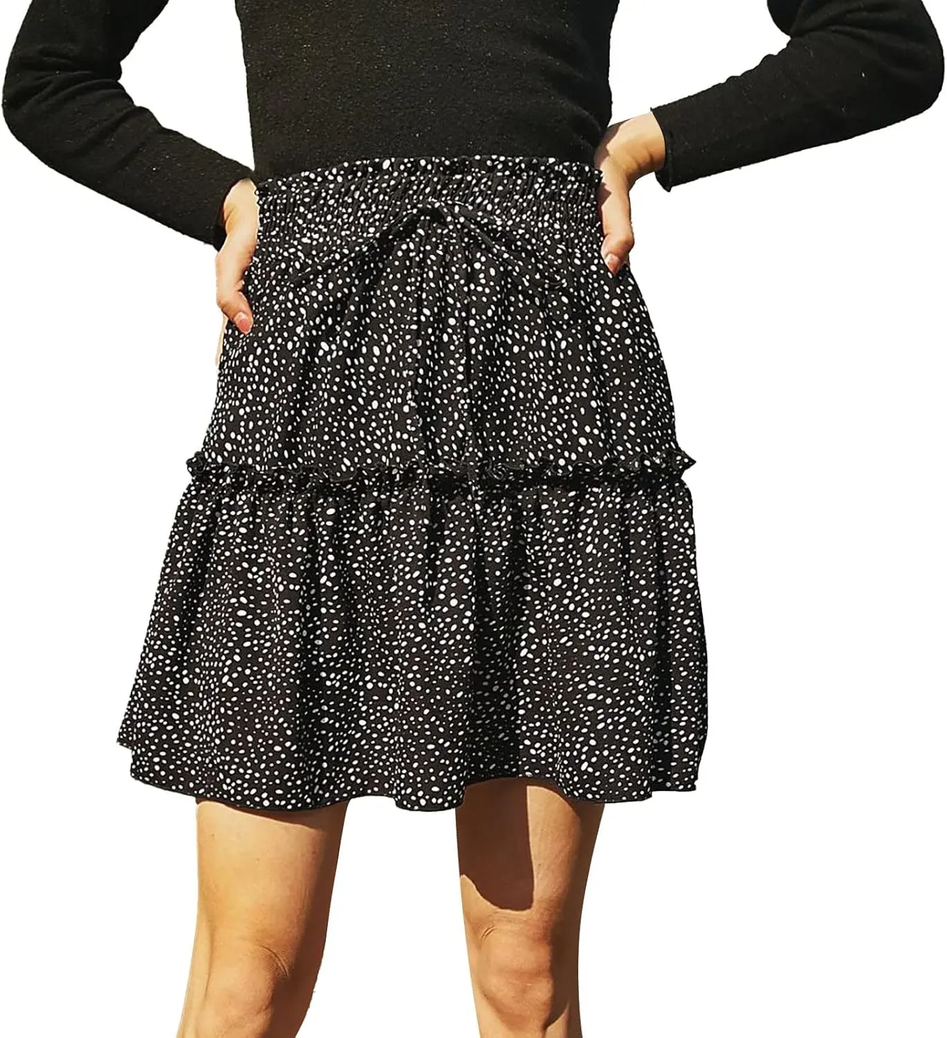 Floral Skirt for Women's Tiered Ruffle Cute Summer Mini Skirt High Waist A line Polka Dot Swing Beach Cute Skirt