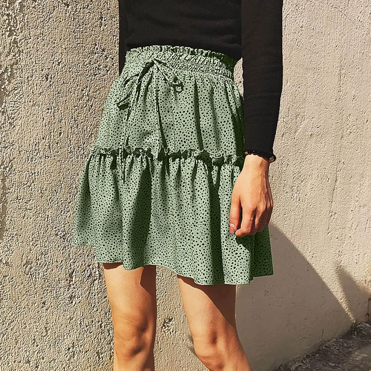 Floral Skirt for Women's Tiered Ruffle Cute Summer Mini Skirt High Waist A line Polka Dot Swing Beach Cute Skirt