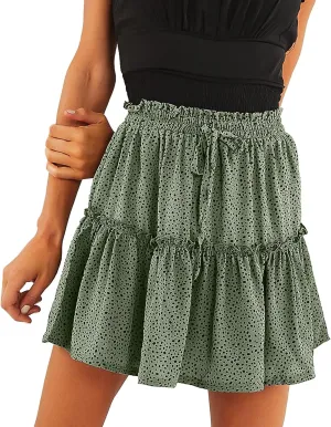 Floral Skirt for Women's Tiered Ruffle Cute Summer Mini Skirt High Waist A line Polka Dot Swing Beach Cute Skirt