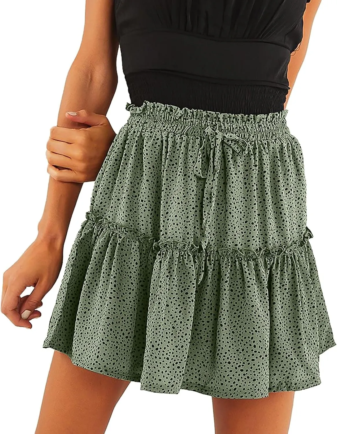 Floral Skirt for Women's Tiered Ruffle Cute Summer Mini Skirt High Waist A line Polka Dot Swing Beach Cute Skirt