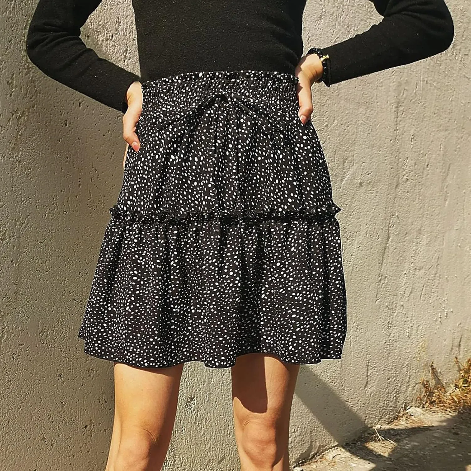 Floral Skirt for Women's Tiered Ruffle Cute Summer Mini Skirt High Waist A line Polka Dot Swing Beach Cute Skirt
