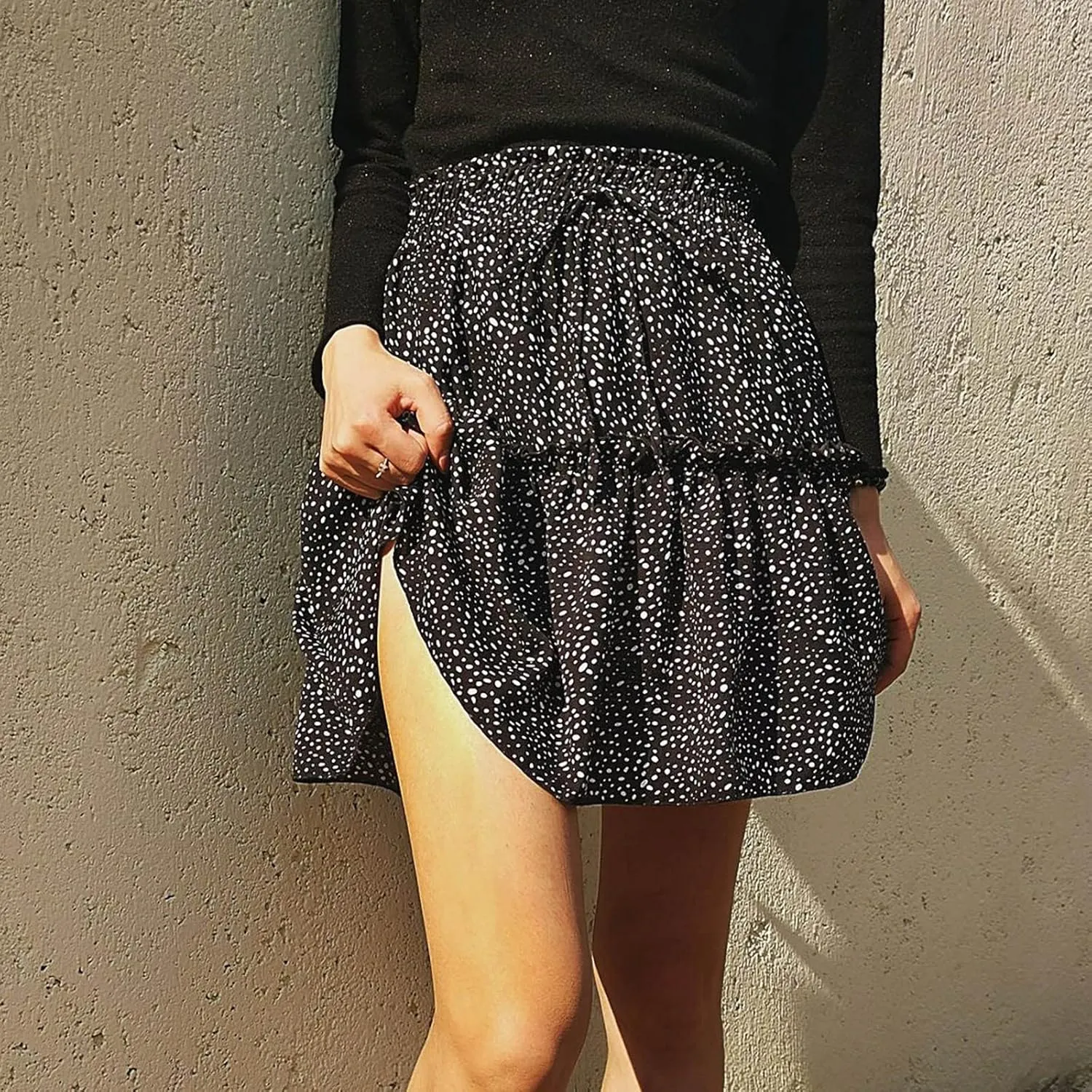 Floral Skirt for Women's Tiered Ruffle Cute Summer Mini Skirt High Waist A line Polka Dot Swing Beach Cute Skirt