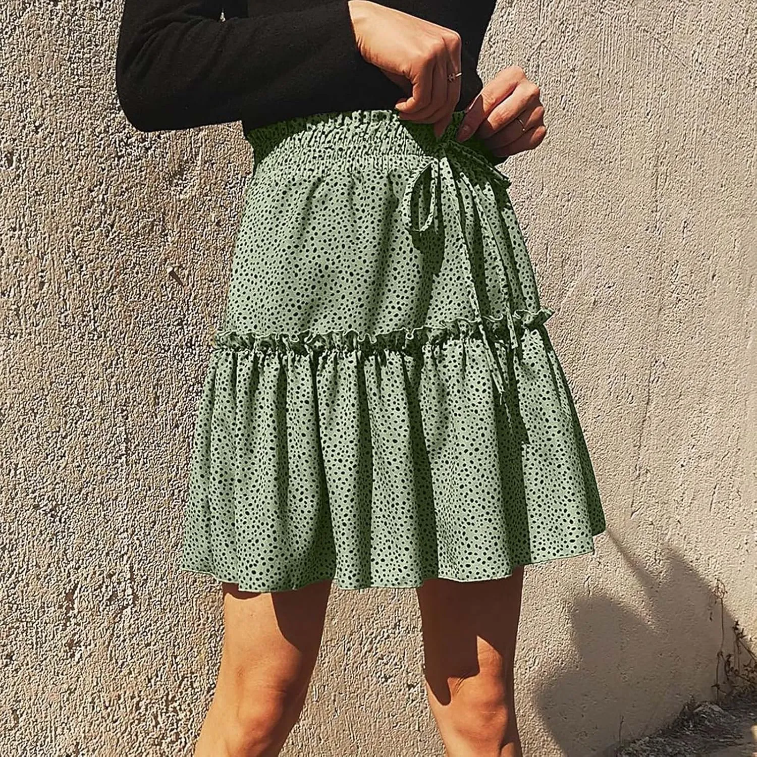 Floral Skirt for Women's Tiered Ruffle Cute Summer Mini Skirt High Waist A line Polka Dot Swing Beach Cute Skirt