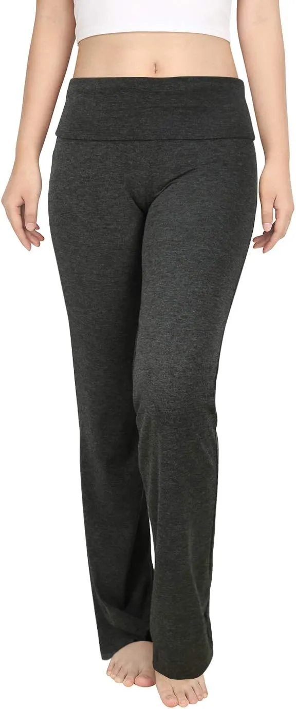 HDE Women's Color Block Fold Over Waist Yoga Pants Flare Leg Workout Leggings