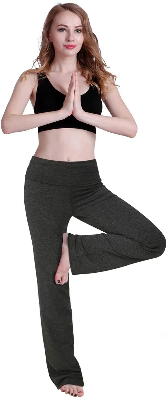 HDE Women's Color Block Fold Over Waist Yoga Pants Flare Leg Workout Leggings