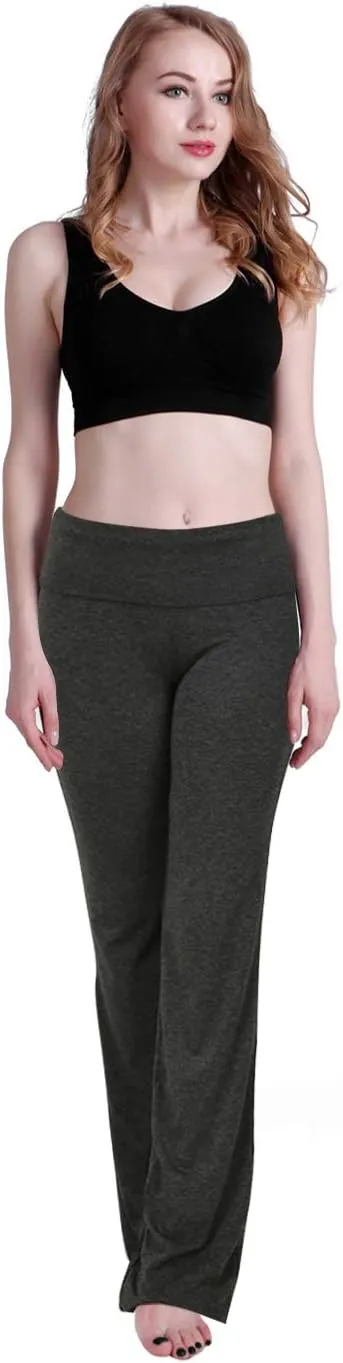 HDE Women's Color Block Fold Over Waist Yoga Pants Flare Leg Workout Leggings