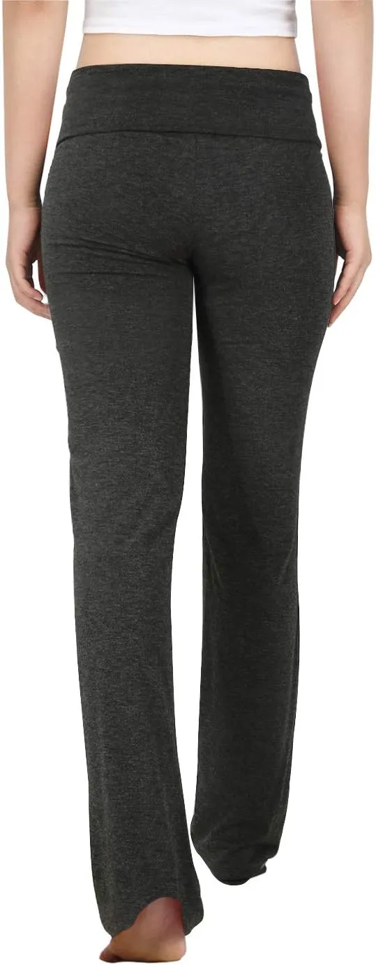 HDE Women's Color Block Fold Over Waist Yoga Pants Flare Leg Workout Leggings