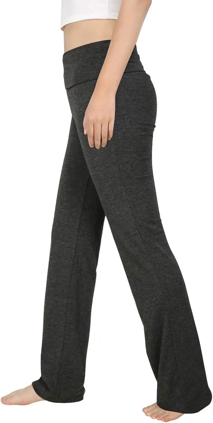HDE Women's Color Block Fold Over Waist Yoga Pants Flare Leg Workout Leggings