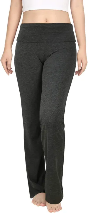 HDE Women's Color Block Fold Over Waist Yoga Pants Flare Leg Workout Leggings