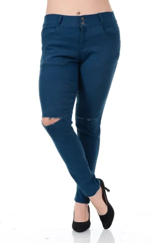 Jack David/GAZOZ /926 Womens Plus Size Distressed Knee Hole Ripped Stretch Jeans Skinny Twill Pants
