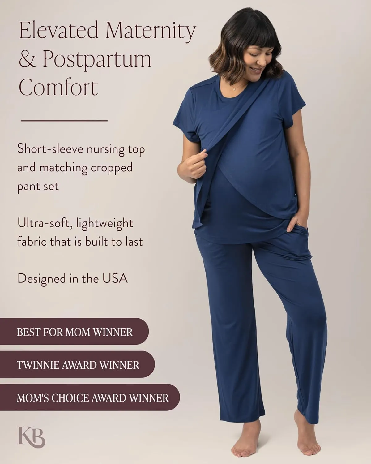 Kindred Bravely Tulip Hem Short Sleeve Maternity & Nursing Pajama Set, Amazon Exclusive