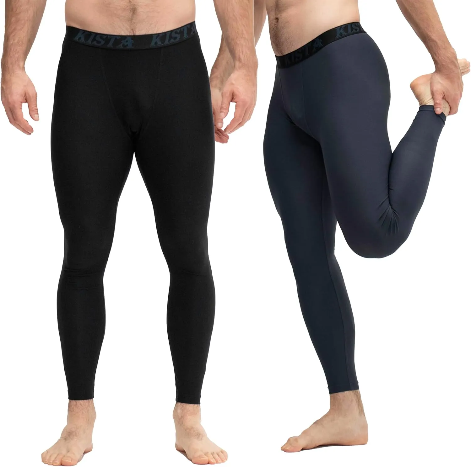KISTA 2 Pack Men's Compression Pants Running Tights Workout Leggings, Cool Dry Technical Sports Baselayer