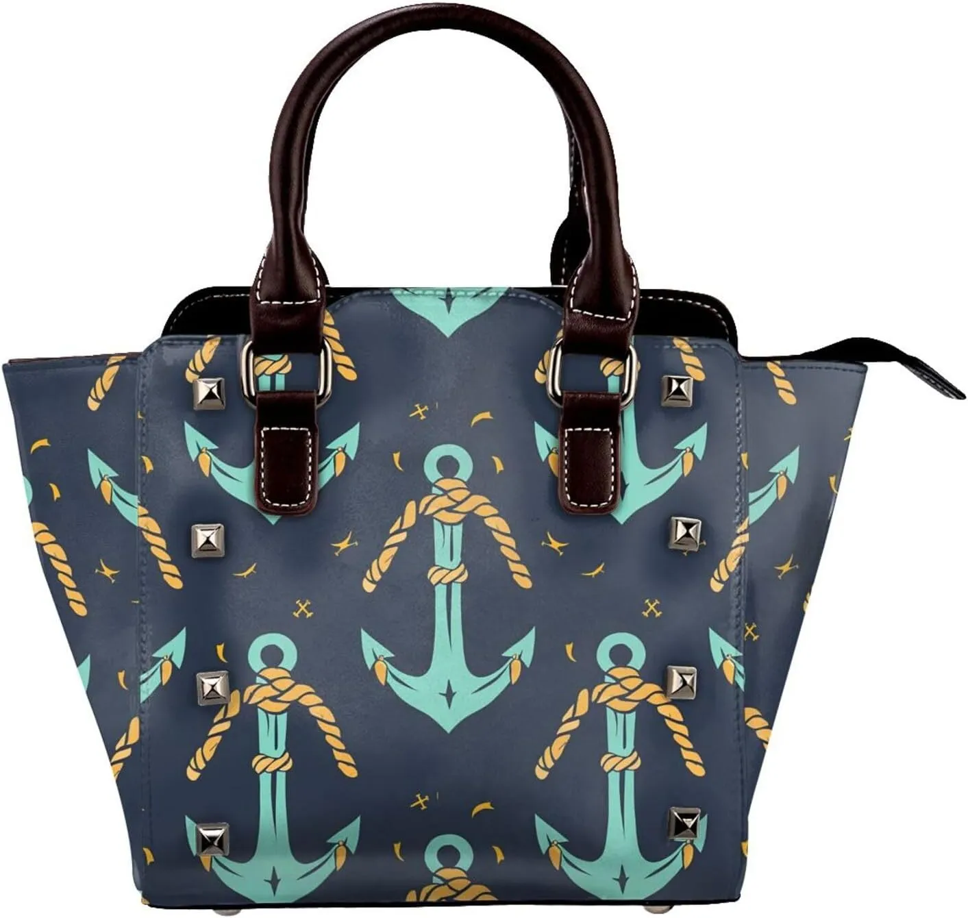 Leather Shoulder Bag for Women, Anchor Rope Studded Purse Nautical Crossbody Handbags Punk Hobo Bag with Adjustable Strap
