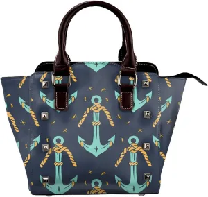 Leather Shoulder Bag for Women, Anchor Rope Studded Purse Nautical Crossbody Handbags Punk Hobo Bag with Adjustable Strap