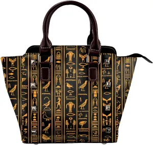 Leather Shoulder Bag for Women, Ancient Egyptian Hieroglyph Studded Purse Vintage Crossbody Handbags Punk Hobo Bag with Adjustable Strap