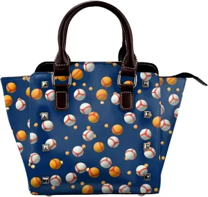 Leather Shoulder Bag for Women, Baseball Pattern Studded Purse Sport Ball Crossbody Handbags Punk Hobo Bag with Adjustable Strap