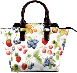 Leather Shoulder Bag for Women, Blueberry Flower Studded Purse Strawberry Floral Crossbody Handbags Punk Hobo Bag with Adjustable Strap