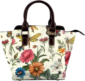 Leather Shoulder Bag for Women, Butterfly Dragonfly Studded Purse Flower Crossbody Handbags Punk Hobo Bag with Adjustable Strap