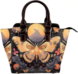 Leather Shoulder Bag for Women, Butterfly Moon Studded Purse Ethnic Flower Floral Crossbody Handbags Punk Hobo Bag with Adjustable Strap