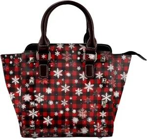 Leather Shoulder Bag for Women, Christmas Snowflake Studded Purse Buffalo Plaid Crossbody Handbags Punk Hobo Bag with Adjustable Strap