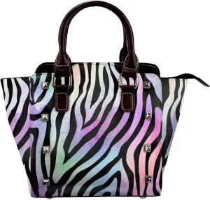 Leather Shoulder Bag for Women, Colorful Zebra Print Studded Purse Marble Abstract Crossbody Handbags Punk Hobo Bag with Adjustable Strap