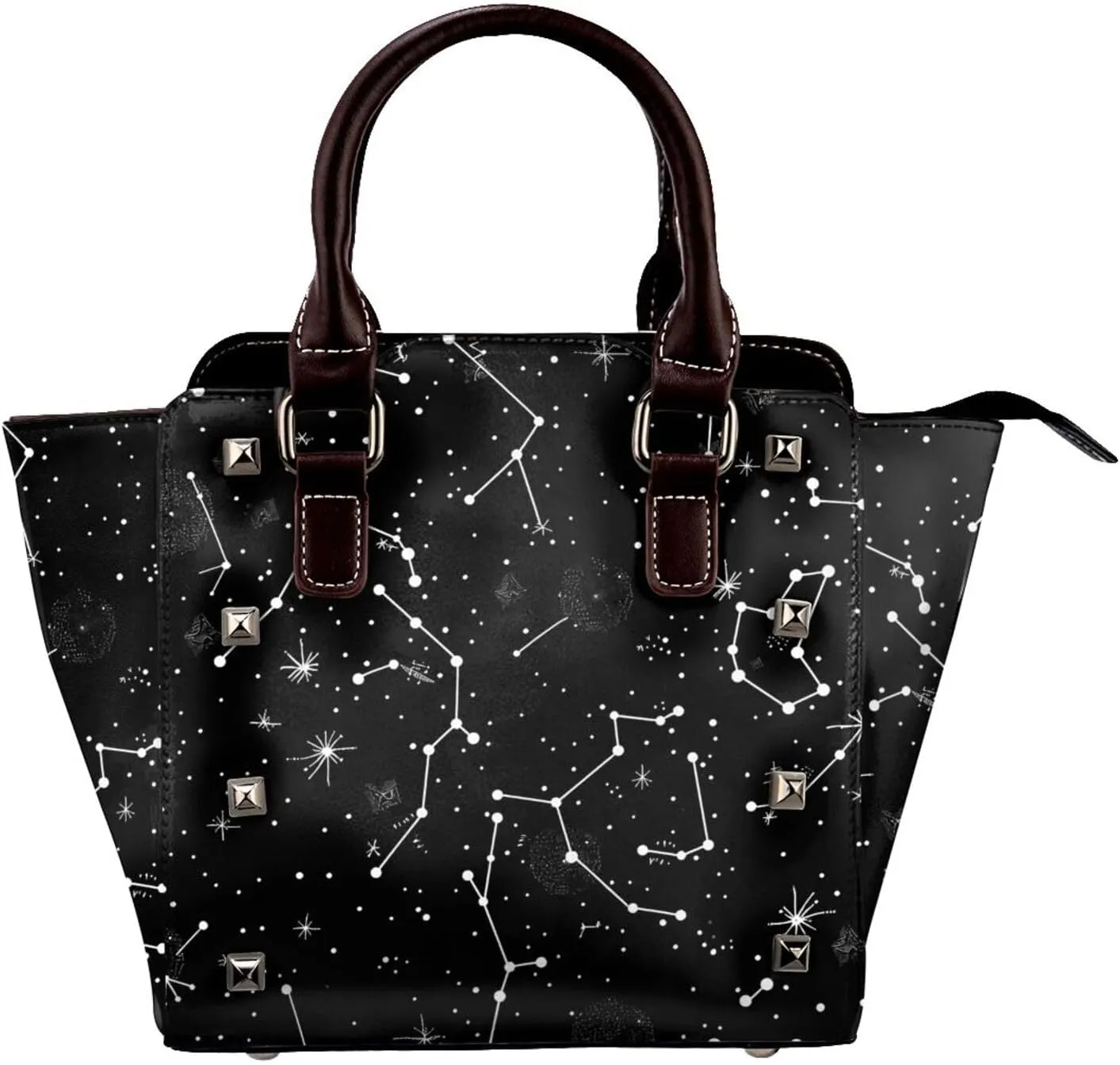 Leather Shoulder Bag for Women, Constellation Studded Purse Space Star Crossbody Handbags Punk Hobo Bag with Adjustable Strap