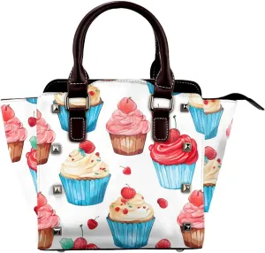Leather Shoulder Bag for Women, Cupcake Cherry Studded Purse Dessert Crossbody Handbags Punk Hobo Bag with Adjustable Strap