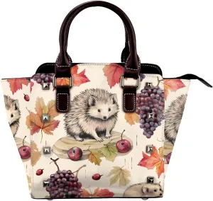 Leather Shoulder Bag for Women, Cute Hedgehog Studded Purse Harvest Fruits Grape Crossbody Handbags Punk Hobo Bag with Adjustable Strap