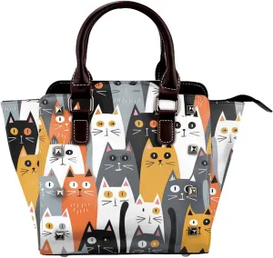 Leather Shoulder Bag for Women, Cute Kitten Studded Purse Cat Crossbody Handbags Punk Hobo Bag with Adjustable Strap