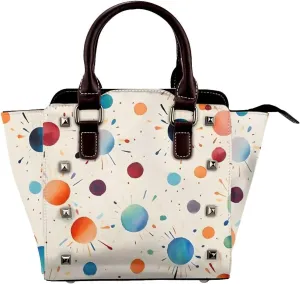 Leather Shoulder Bag for Women, Dot Abstract Studded Purse Colorful Art Crossbody Handbags Punk Hobo Bag with Adjustable Strap
